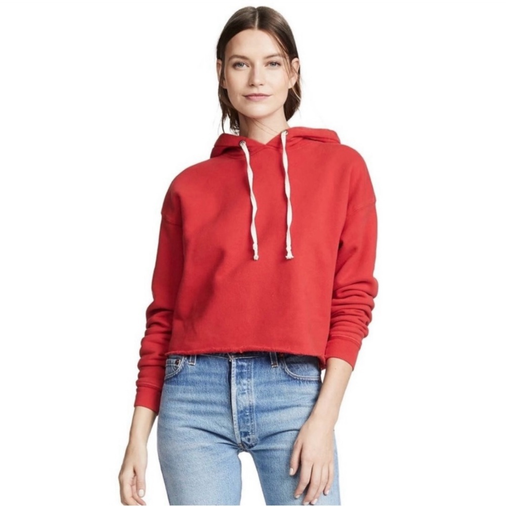 REDONE Washed Women’s Red Crop Top Cotton Hoodie Size Small